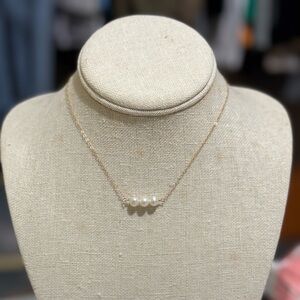 14k gold filled necklace with 3 pearl bar